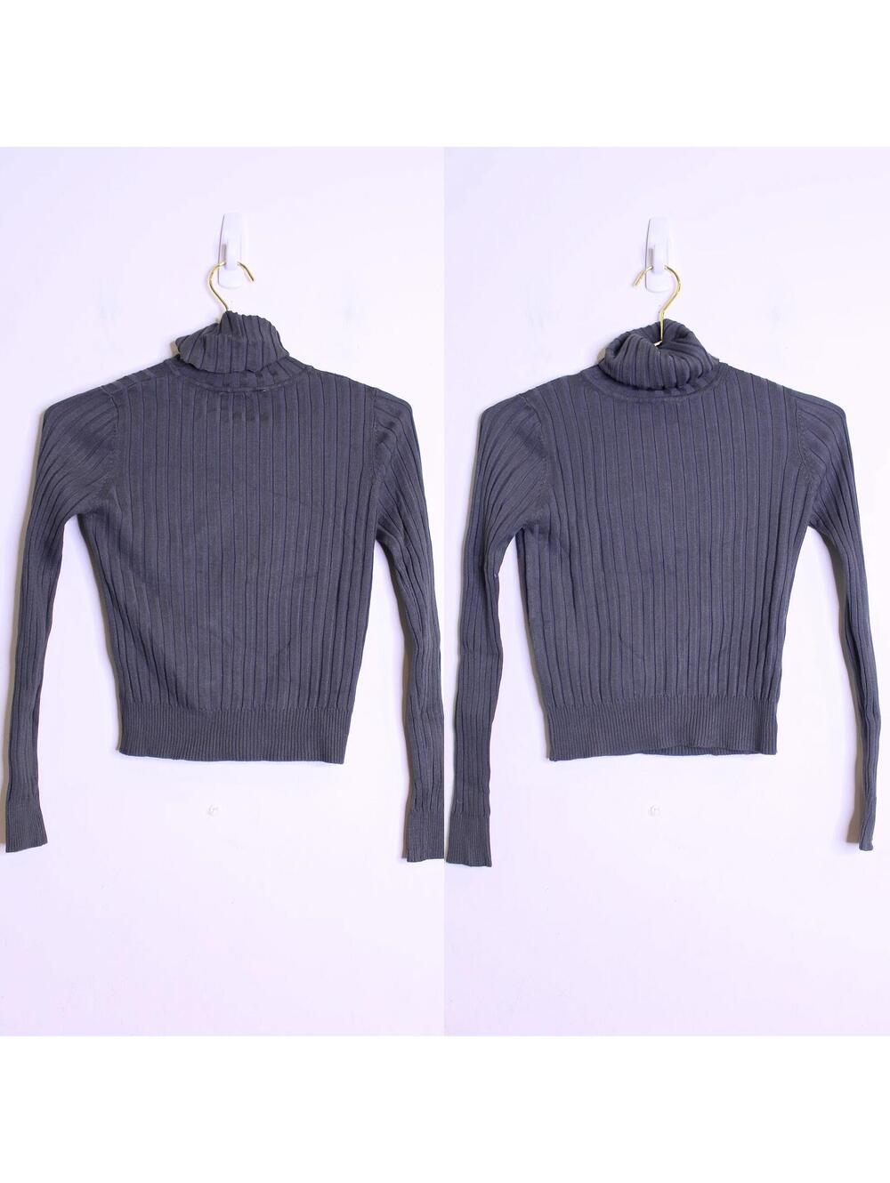 Zara Knit Gray Ribbed Knit Crop Turtle Neck - Small